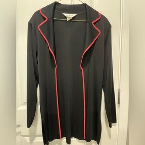 Exclusively Misook Knit Open Front Black Cardigan Hot Pink Trim Size Small